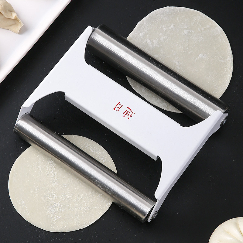 擀皮宝304不锈钢双轴擀面杖大小号一体压包子饺子皮烘焙专用工具