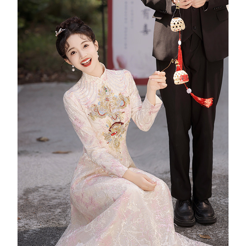 旗袍敬酒服新娘高级感2023新款秋冬季中式订婚礼服裙女出阁宴结婚
