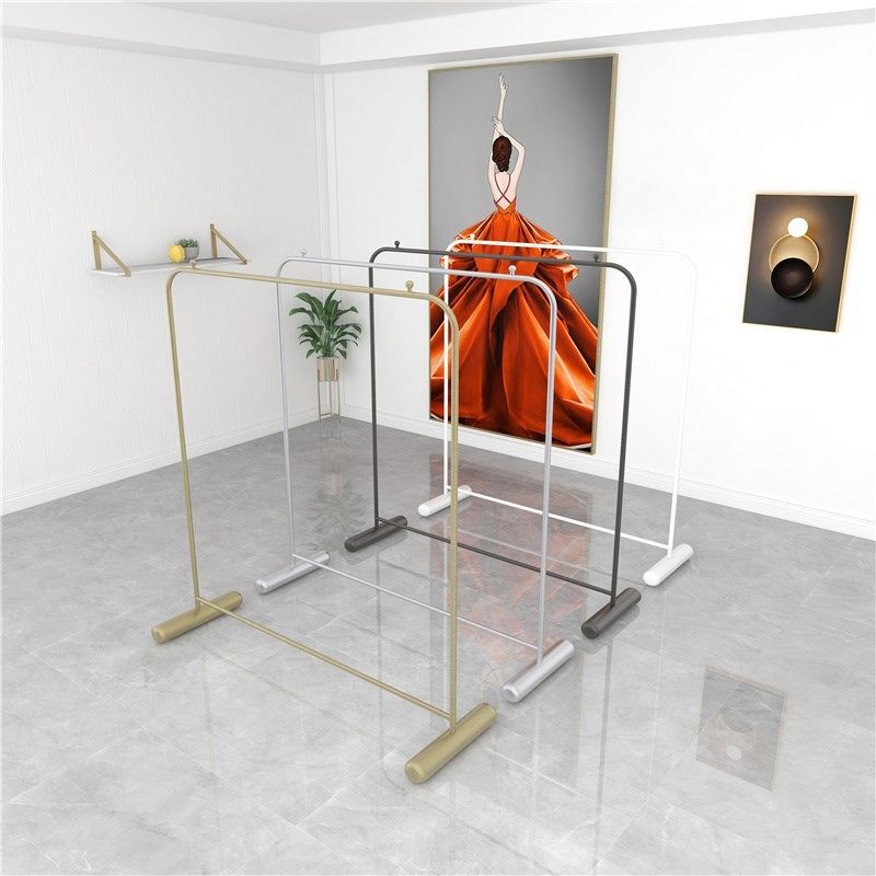 服装店展示架落地式女装货架金色挂衣架陈列组合店面侧挂专用架子