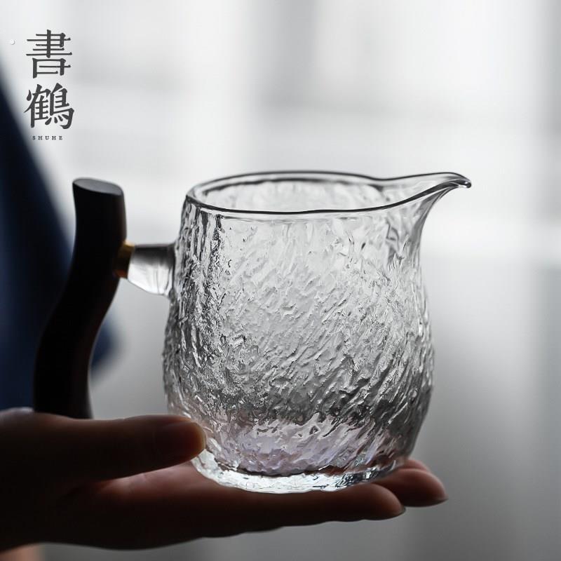 高档玻璃公道杯加厚侧把茶漏一体公杯分茶器带手柄茶滤网功夫茶具图片