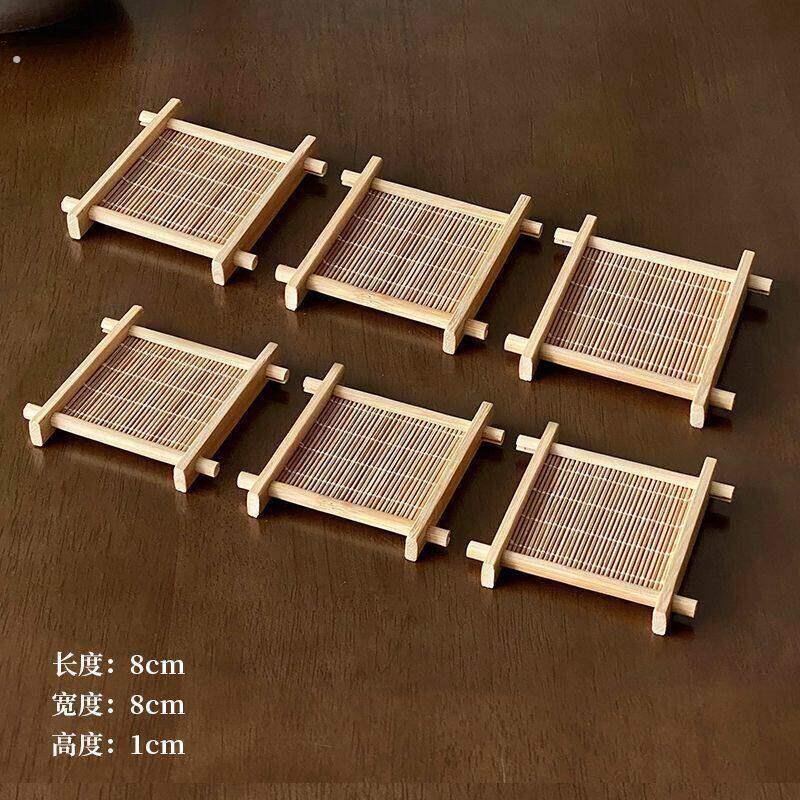 竹制井字茶点盘订婚糕点摆盘工具复古茶杯垫喜饼摆盘竹垫