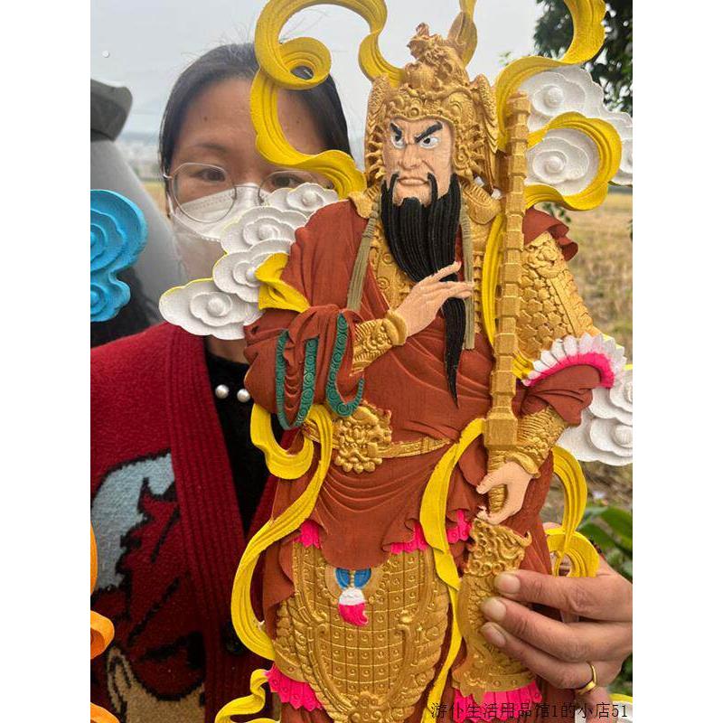 东阳木雕入户门神像挂画秦叔宝尉迟恭彩色摆件镂空中式木质装饰画
