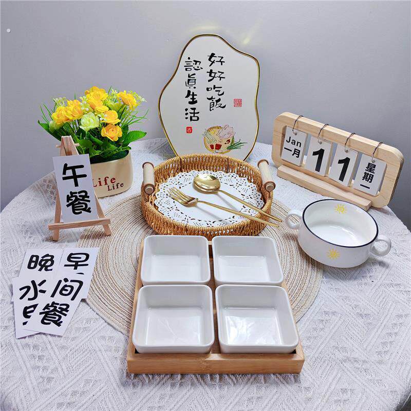 托管班美食摆拍餐具幼儿园餐食拍照道具摆盘餐盘食谱展示盘摆件