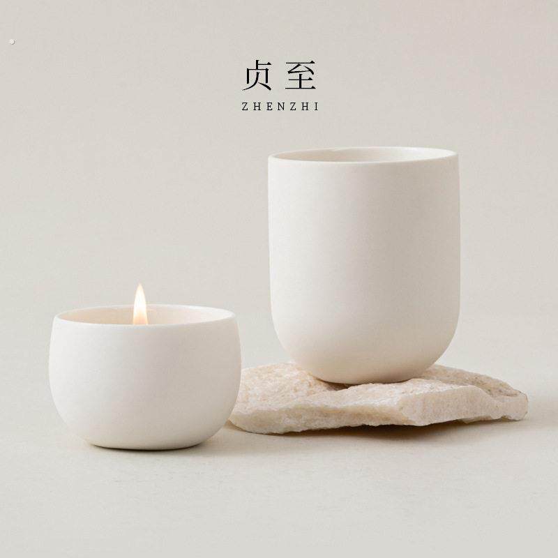 贞至现代简约蜡烛杯家用装饰摆饰陶瓷烛台香氛容器素烧白空杯
