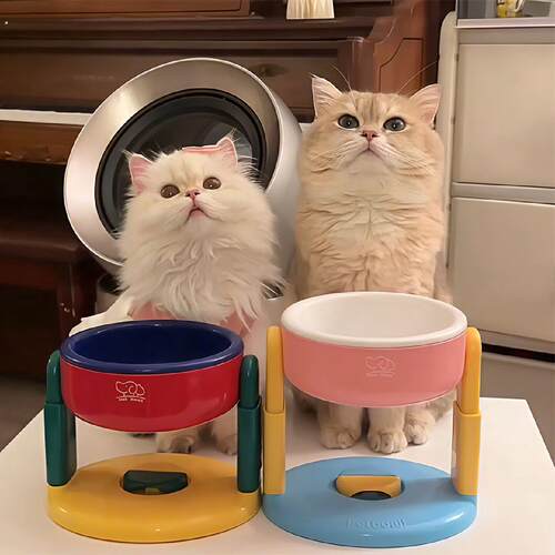 宠物猫碗可升降调节猫狗通用护颈水碗狗猫粮碗斜口吸盘贴地防打翻
