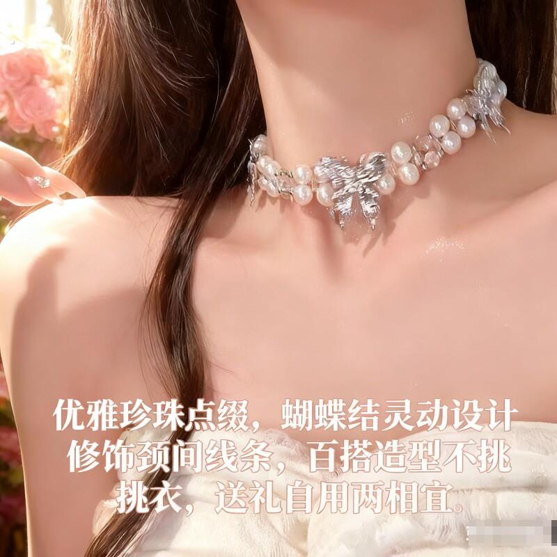 巨好看的公主落难法式甜美少女珍珠蝴蝶结项链女款高级感绝美项链