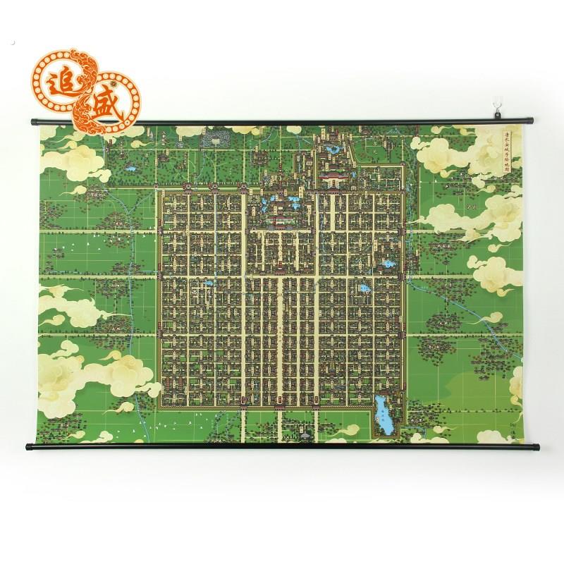 汉唐长安城手绘地图 文创地图挂画 装饰画布古风