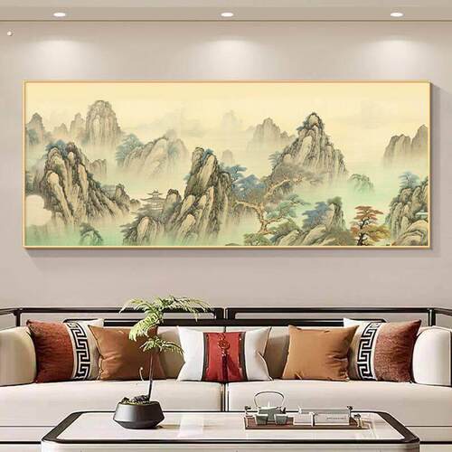 背有靠山客厅沙发背景墙装饰画高档大气有山无水画办公室大幅挂画