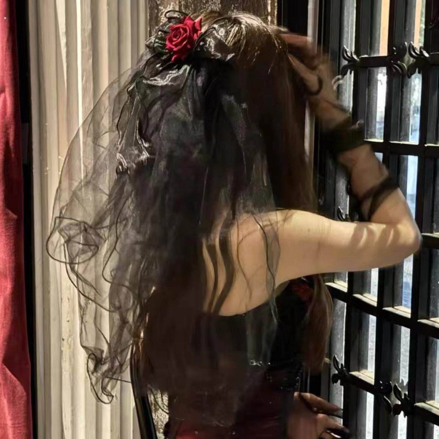 万圣节鬼新娘暗黑扮头纱魔女精灵黑色蝴蝶结头饰搞怪装扮发饰女