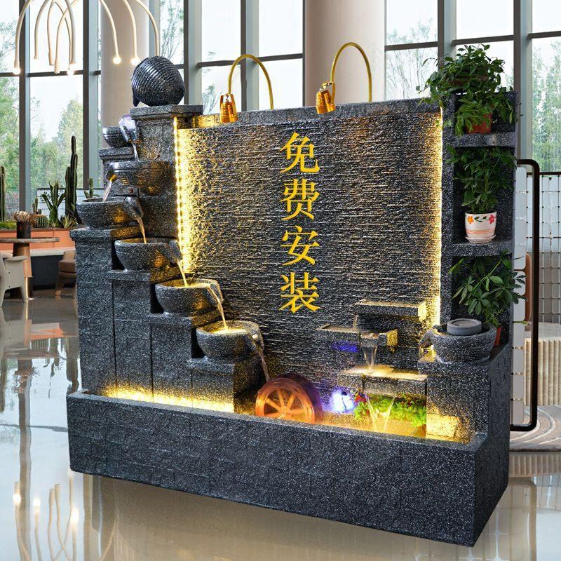 大型水幕墙流水屏风办公室玄关酒店装饰别墅庭院假山喷泉造景摆件