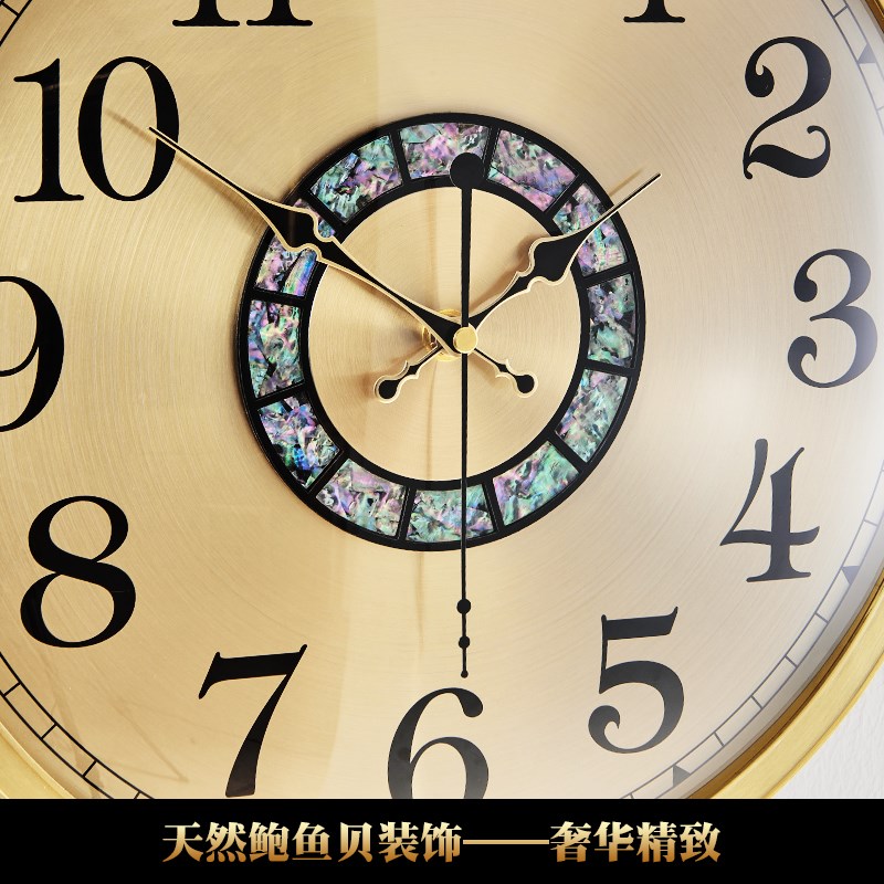 新中式客厅挂钟家用装饰壁钟中国风高端金属表挂墙实木静音石英钟
