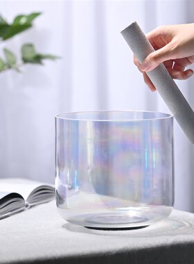 透明水晶钵颂钵 七彩极光音乐碗打碗乐器7音调8-14寸瑜伽水晶钵