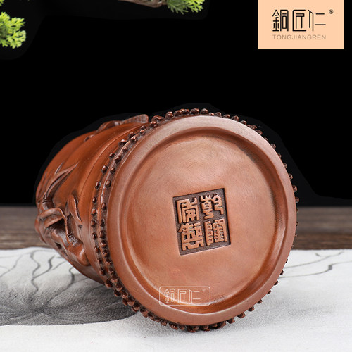 铜匠仁 紫铜蝉竹笔筒 中式文房用品办公室教师节领导朋友礼物摆件