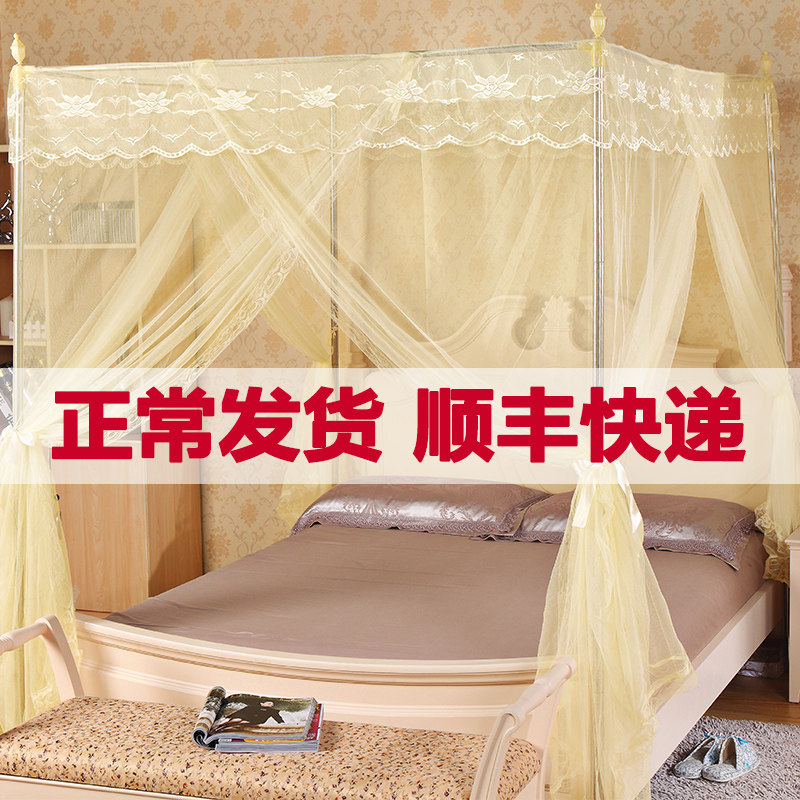 广东发货蚊帐三开门公主加粗加厚不锈钢落地式方顶宫廷双人床家用