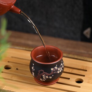 紫砂主人杯正宗宜兴原矿紫砂品茗杯手绘中国风小容量功夫茶具茶杯