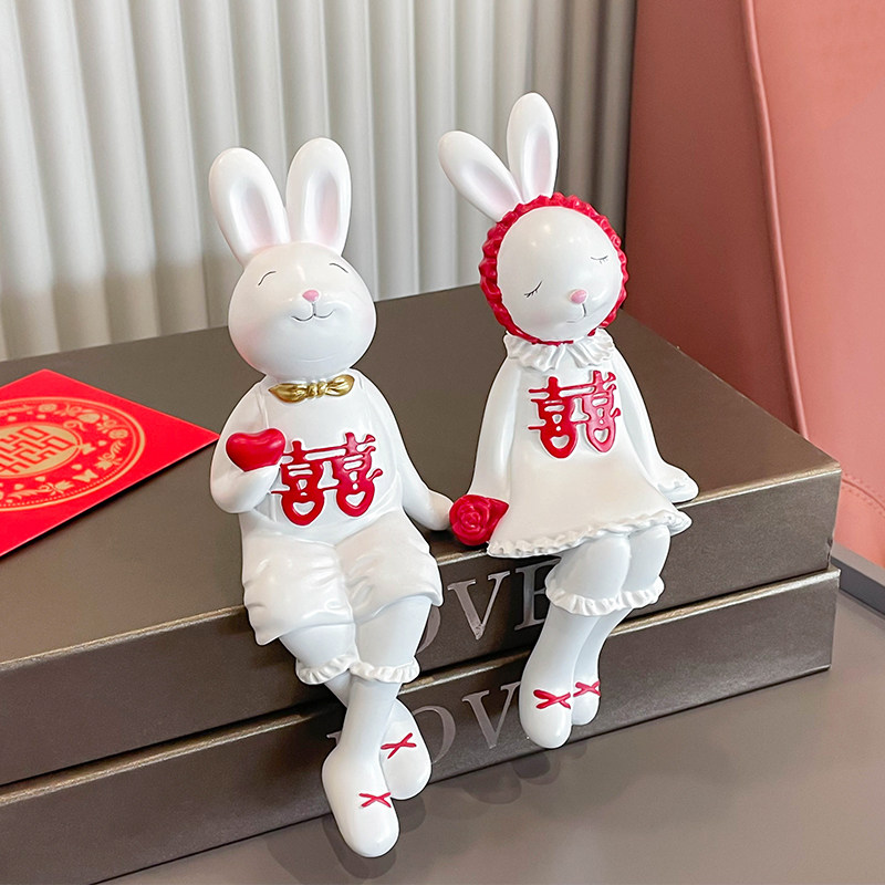 结婚摆件送新人兔子吊脚娃娃订婚送闺蜜婚房布置装饰品新婚礼物