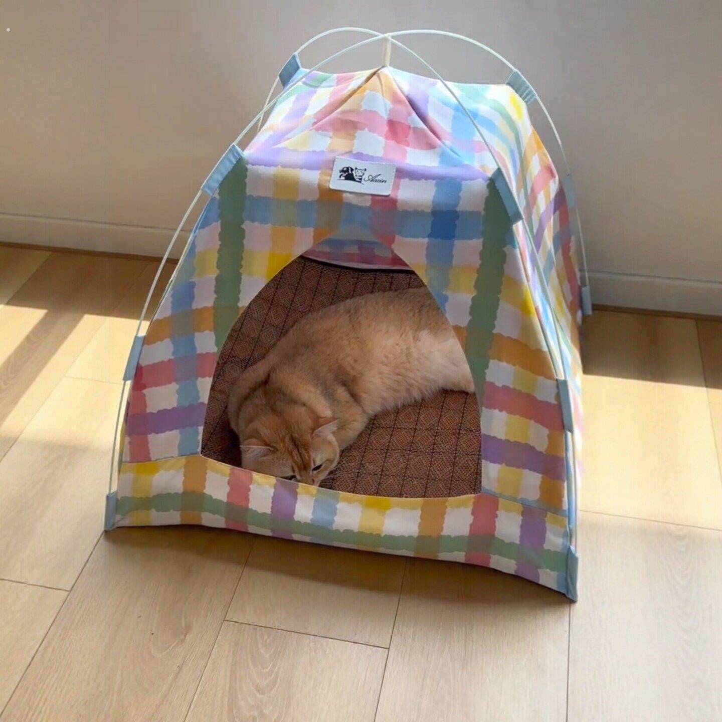 猫咪帐篷夏季半封闭式安全感四季通用猫窝凉席宠物凉感猫屋睡垫子