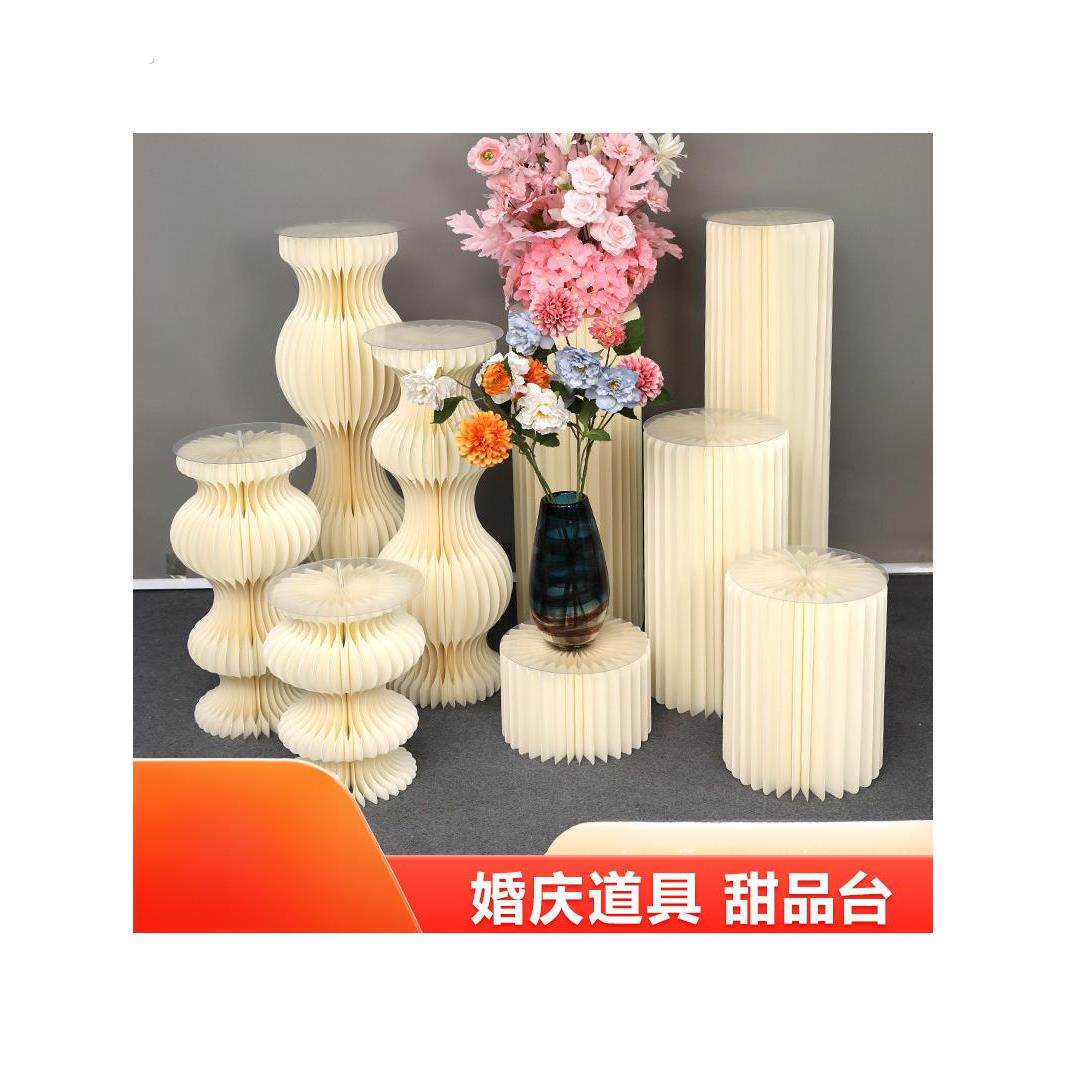 甜品台柱子发光罗马柱折叠纸质展示柱圆柱婚庆婚礼纸立柱摆台摆件