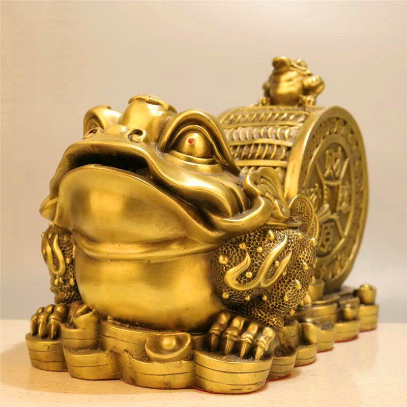 纯黄铜金蟾聚宝盆蟾蜍铜蟾蜍拉铜钱三足铜金蟾开业桌面礼品办公室