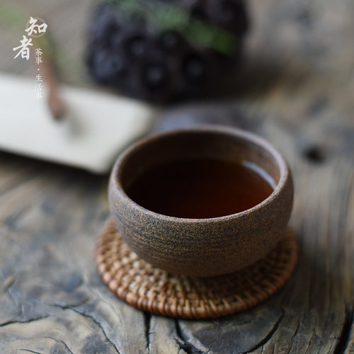 原朴粗陶茶杯粗犷复古陶杯手工厚重主人杯老岩泥个人品茶杯大容量