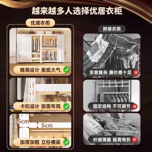 货架衣柜简易组装家用卧室衣帽间收纳层架子开放式钢制金属防尘衣