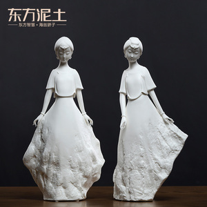 东方泥土 中式人物陶瓷摆件客厅电视柜博古架装饰工艺品/兰质慧心