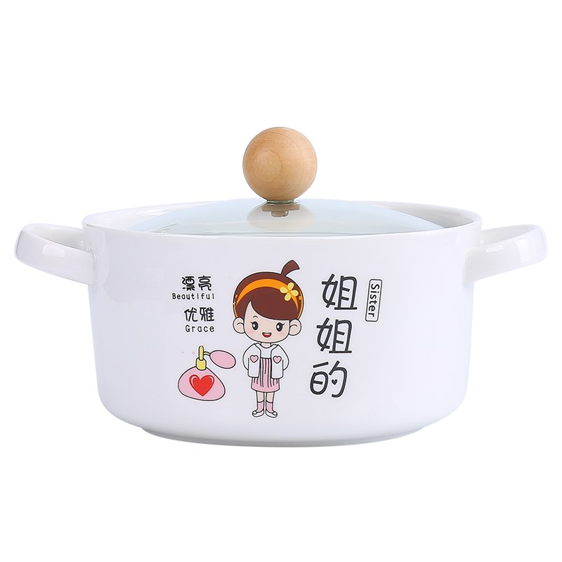 陶瓷透明玻璃盖泡面碗带盖学生宿舍饭盒便当盒上班沙拉碗双耳汤碗图片