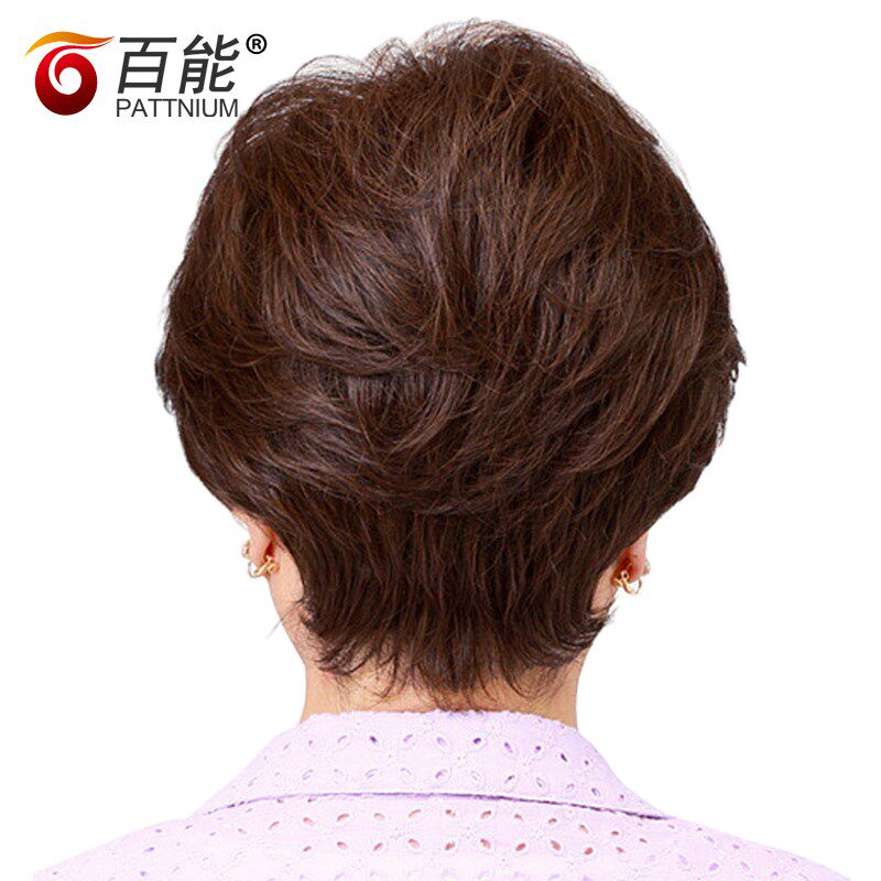 送妈妈假发女款真头发中老年妈妈假发全手织女士真发假发短发头套