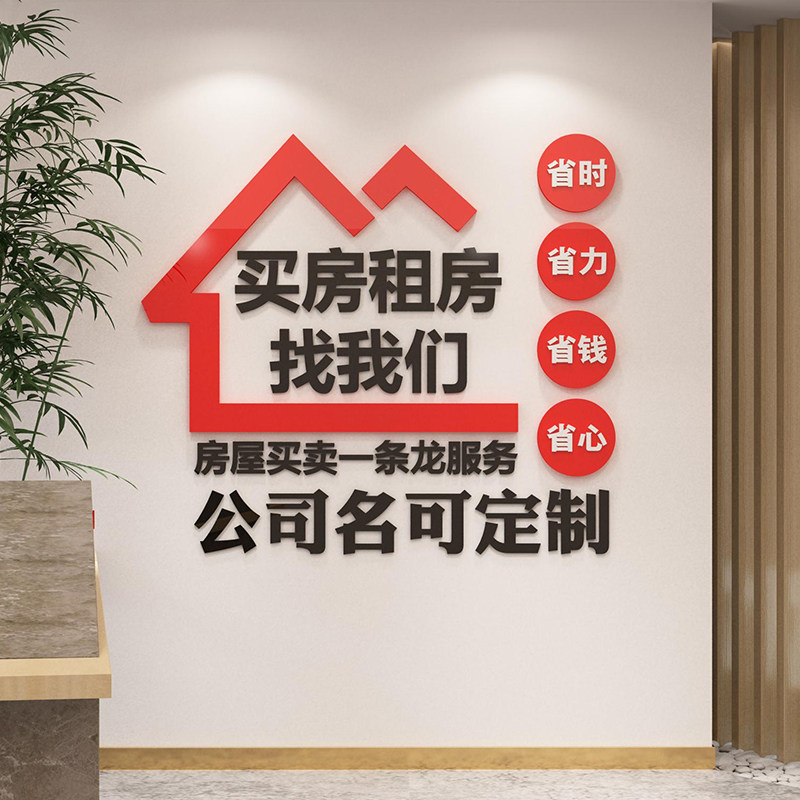 服务房地产屋中介前台广告墙贴纸logo玻璃门励志标语文化公司背景