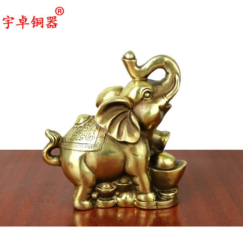 宇卓铜器纯铜象黄铜象带座踩元宝踩铜钱象家居装饰工艺品摆件