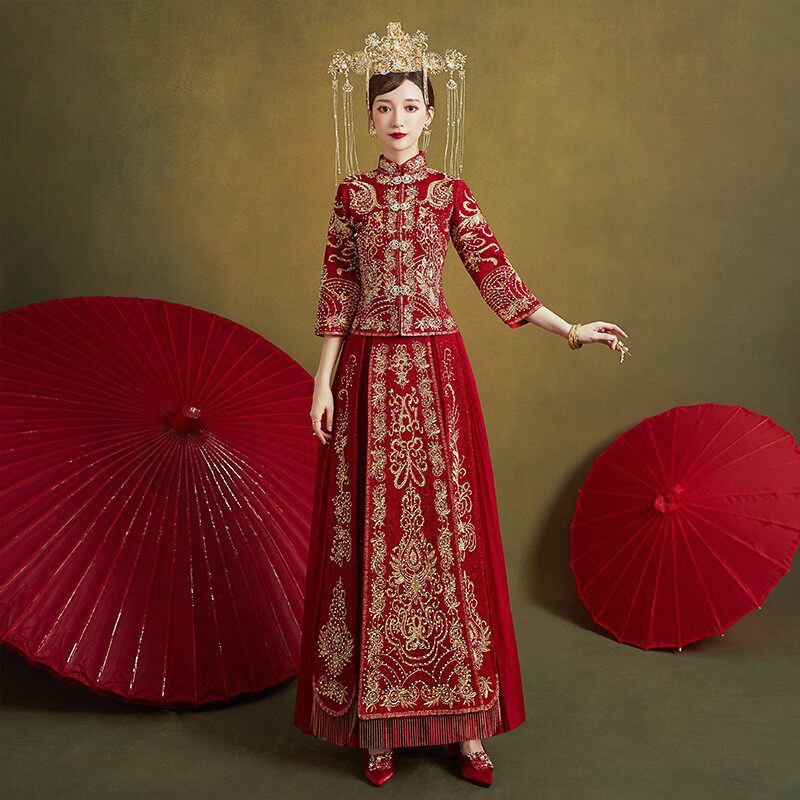 新娘秀禾服冬季新款结婚敬酒服端庄显瘦中式婚纱礼服中国风嫁衣女