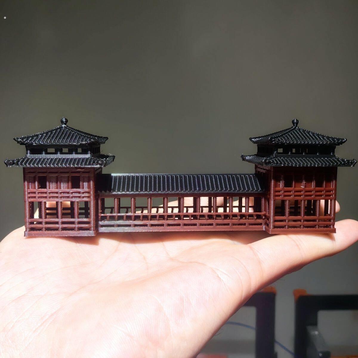 中式古建筑模型长廊桥梁假山造景连廊水陆缸微景观盆景造景小摆件