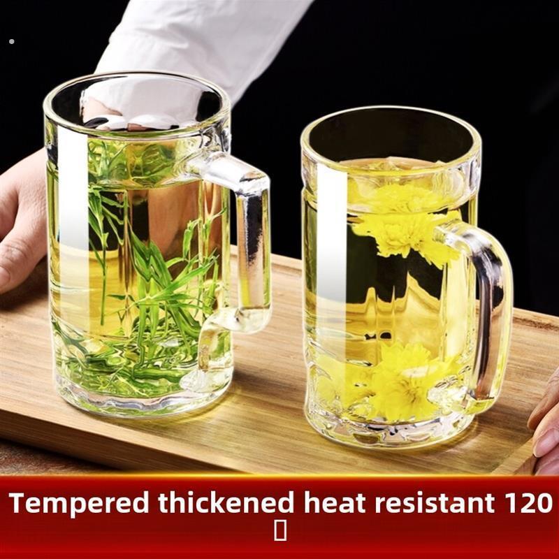 摔不烂玻璃水杯茶楼专用茶杯家用耐摔钢化杯子防摔直筒带把啤酒杯