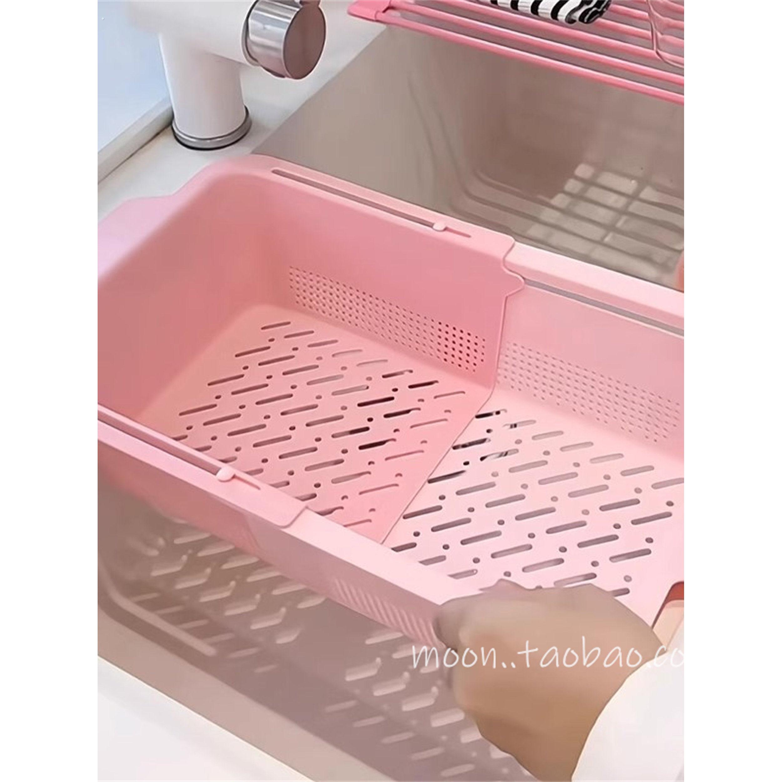 家用厨房可伸缩沥水篮蔬果盆双层两用洗菜篮少女心可爱厨房用品
