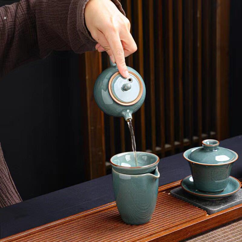 哥窑功夫茶具套装家用整套高档办公会客轻奢中式陶瓷茶杯泡茶神器