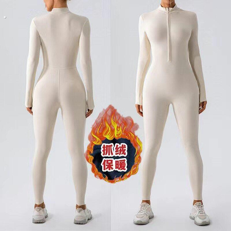 连身健身服拉炼长袖感瑜伽服连身衣运动健身训练舞蹈紧身连身裤女