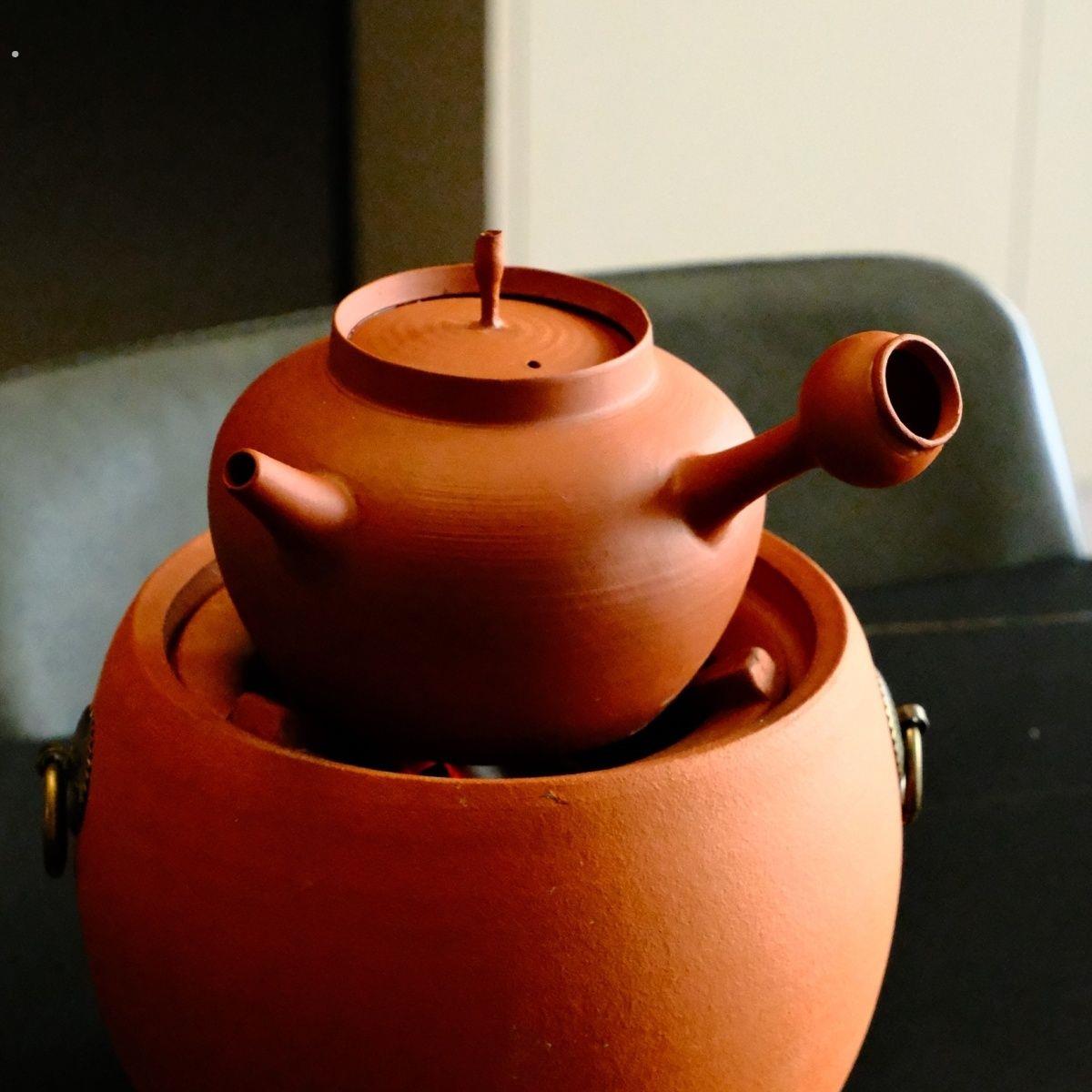 潮州砂铫壶侧把烧水壶茶炉薄胚跳盖壶工夫茶红泥炭炉围炉炭炉户外