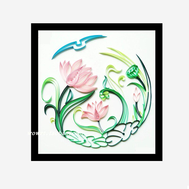 廉洁清政衍纸荷花莲花团花图稿手工比赛diy材料包社区活动套装