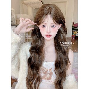 一口喵假发女日常网红羊毛卷新款自然甜美逼真一字蕾丝全头套假发