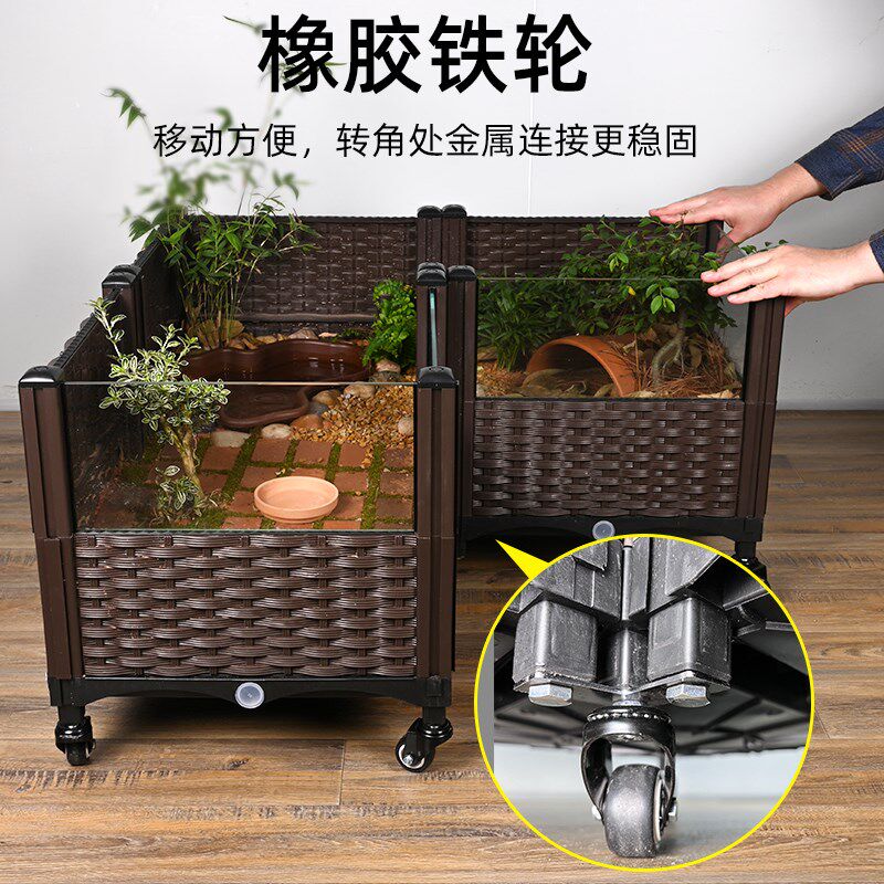 黄缘龟专用饲养箱半水龟生态造景绿植物缸套餐带轮子可移动超大缸图片