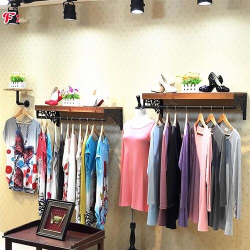 服装店上墙壁挂服装展示架实木铁艺服装挂衣架鞋包货架男女装衣架