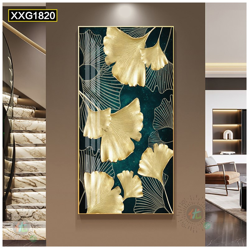 入户玄关寓意好挂画晶瓷画轻奢正对门叶脉装饰画竖版树叶过道壁画