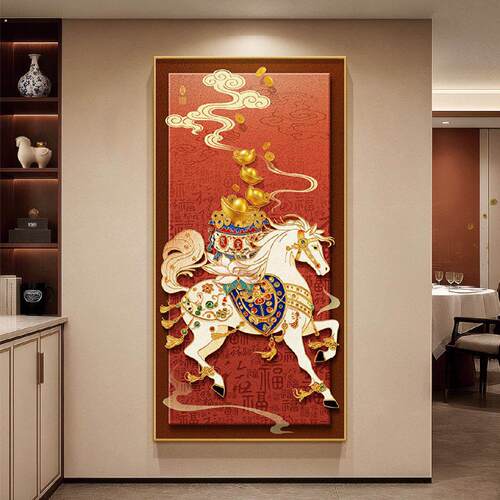 马上有钱玄关装饰画入户正对门壁画喜庆新中式百福图走廊过道挂画
