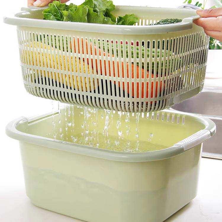 厂家直销厨房多功能沥水篮客厅双层塑料洗菜盆家用长方形洗菜篮筐