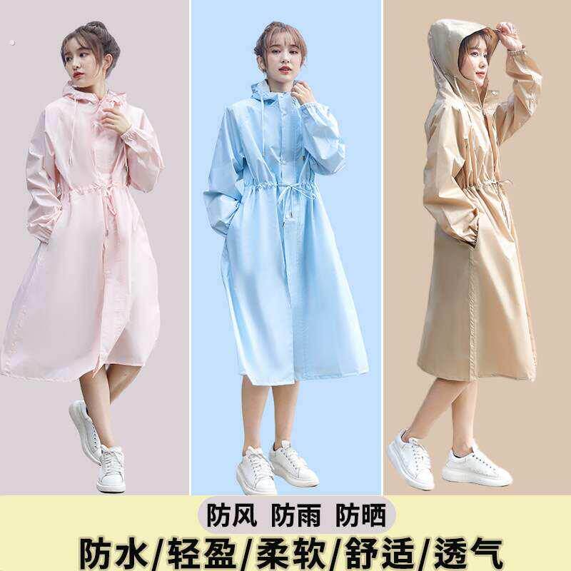 外贸雨衣女士轻薄长款风衣式韩版修身收腰防雨防风一体式