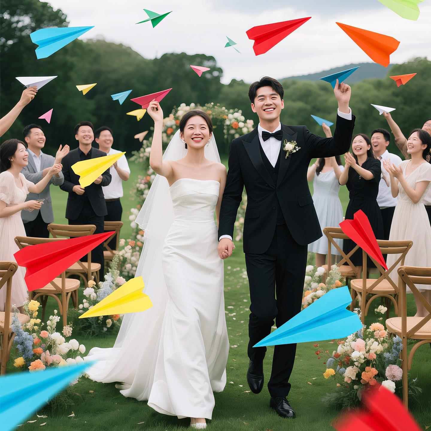 纸飞机婚礼现场氛围感布置结婚道具手抛彩色折纸户外婚庆用品大全