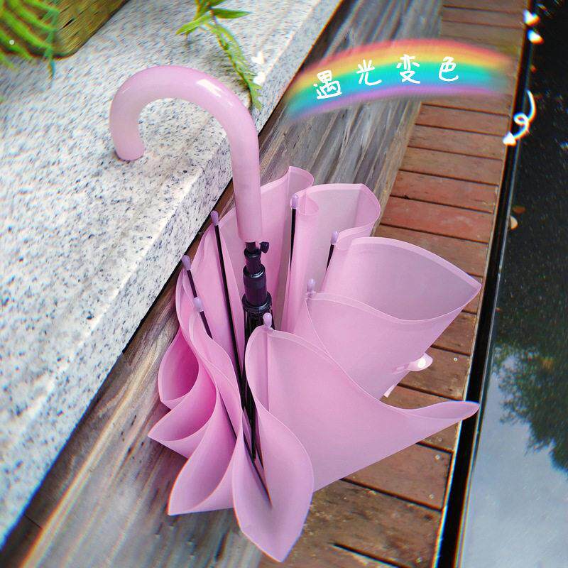 小清新透明伞加大加厚遇光变色自动长柄磨砂透明雨伞小仙女网红伞