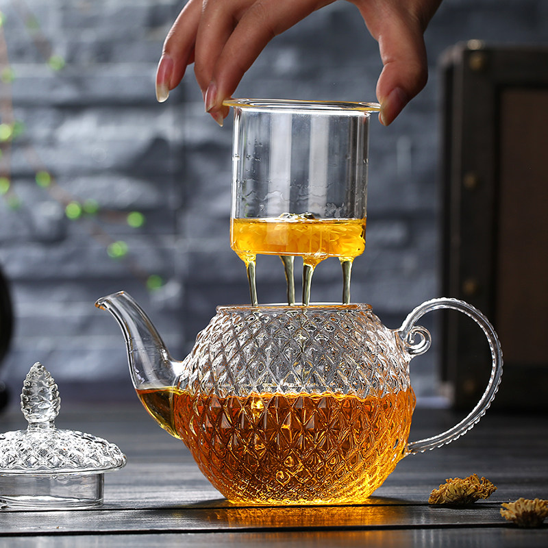 加厚花茶壶耐热玻璃纯手工透明过滤泡茶壶水晶葵花壶玻璃茶具套装