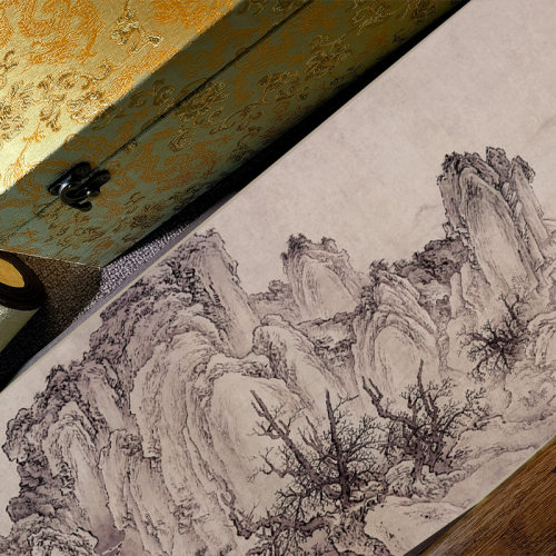 金 太古遗民 江山行旅图古代山水国画风景画长卷高清微喷复刻装裱