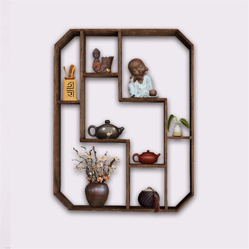 博古架实木中式壁挂茶架展示架茶叶架子置物架墙挂式茶壶架摆架